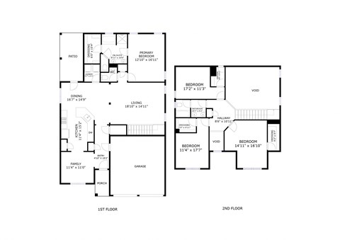 A floor plan of a two story house with a garage.